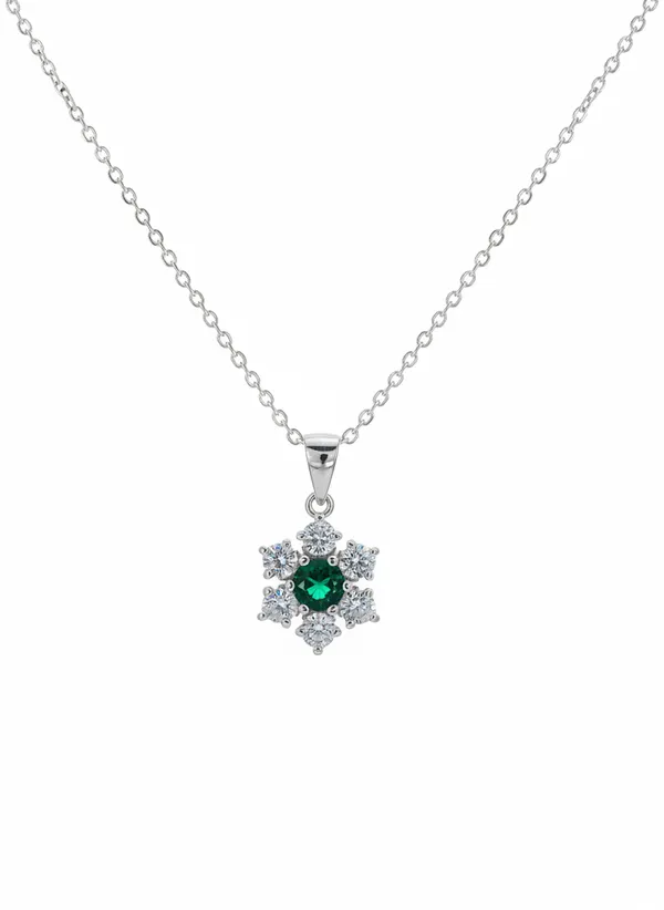 Snowflake_Pendant_With_Emerald_Green_Center_Stone_Zircon_Accent_925_Sterling_Silver